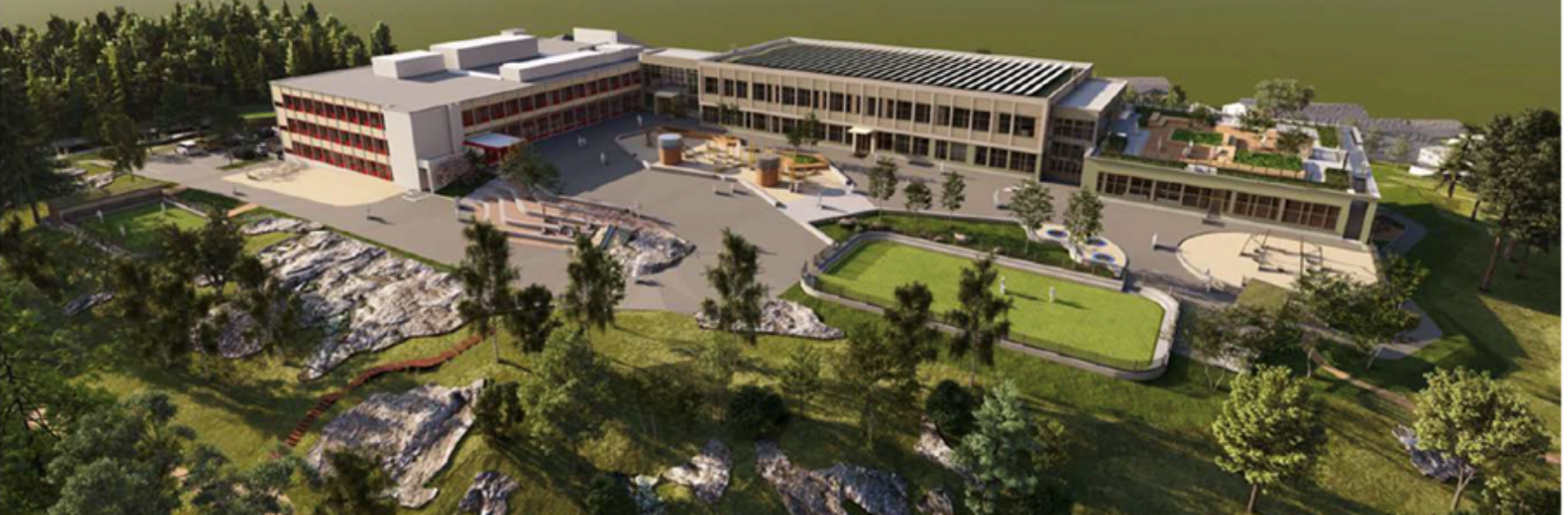 Skisse av nye Stovner skole sett ovenfra. Laget av arkitektene Via-A-Vis