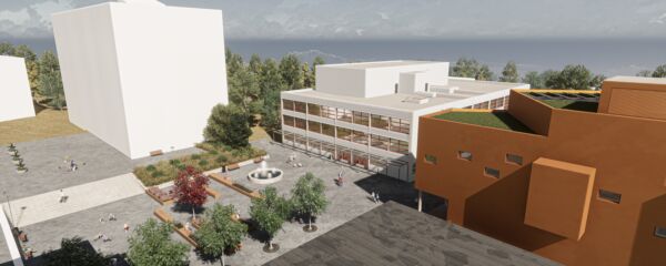 Illustrasjon av utearealene på nye Hovseter skole.