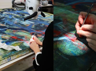 Foto av konservering av maleri av Tom Lid