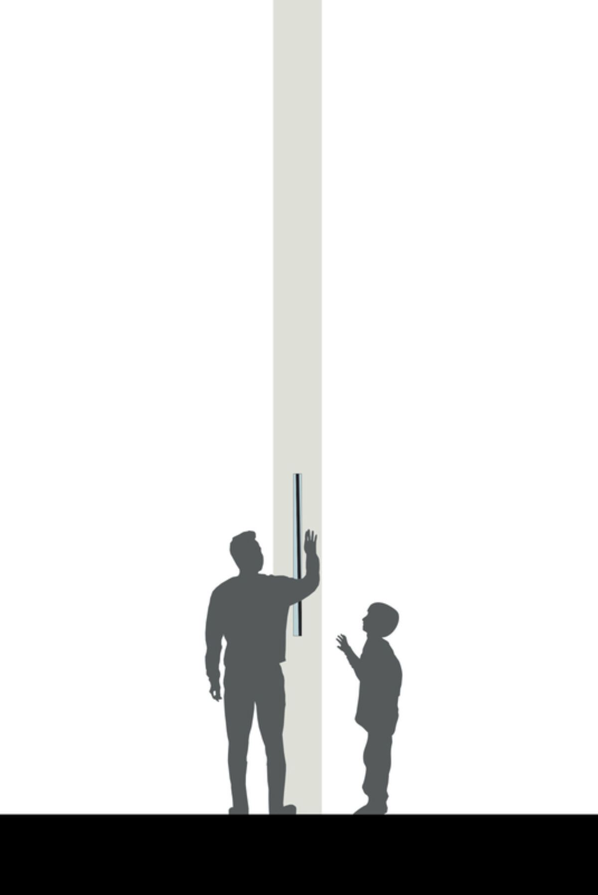 To personer står ved en søyle. Illustrasjon