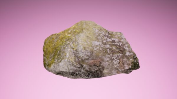 En stein med rosa bakgrunn. Skjermbilde fra film.