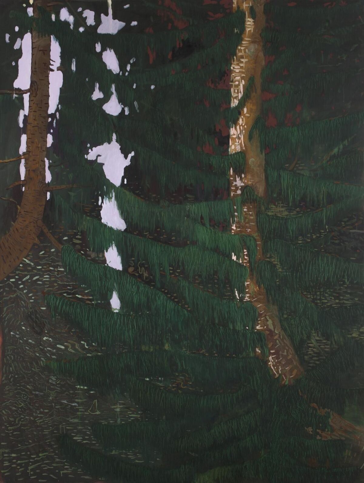 To trær i en skog. Maleri.