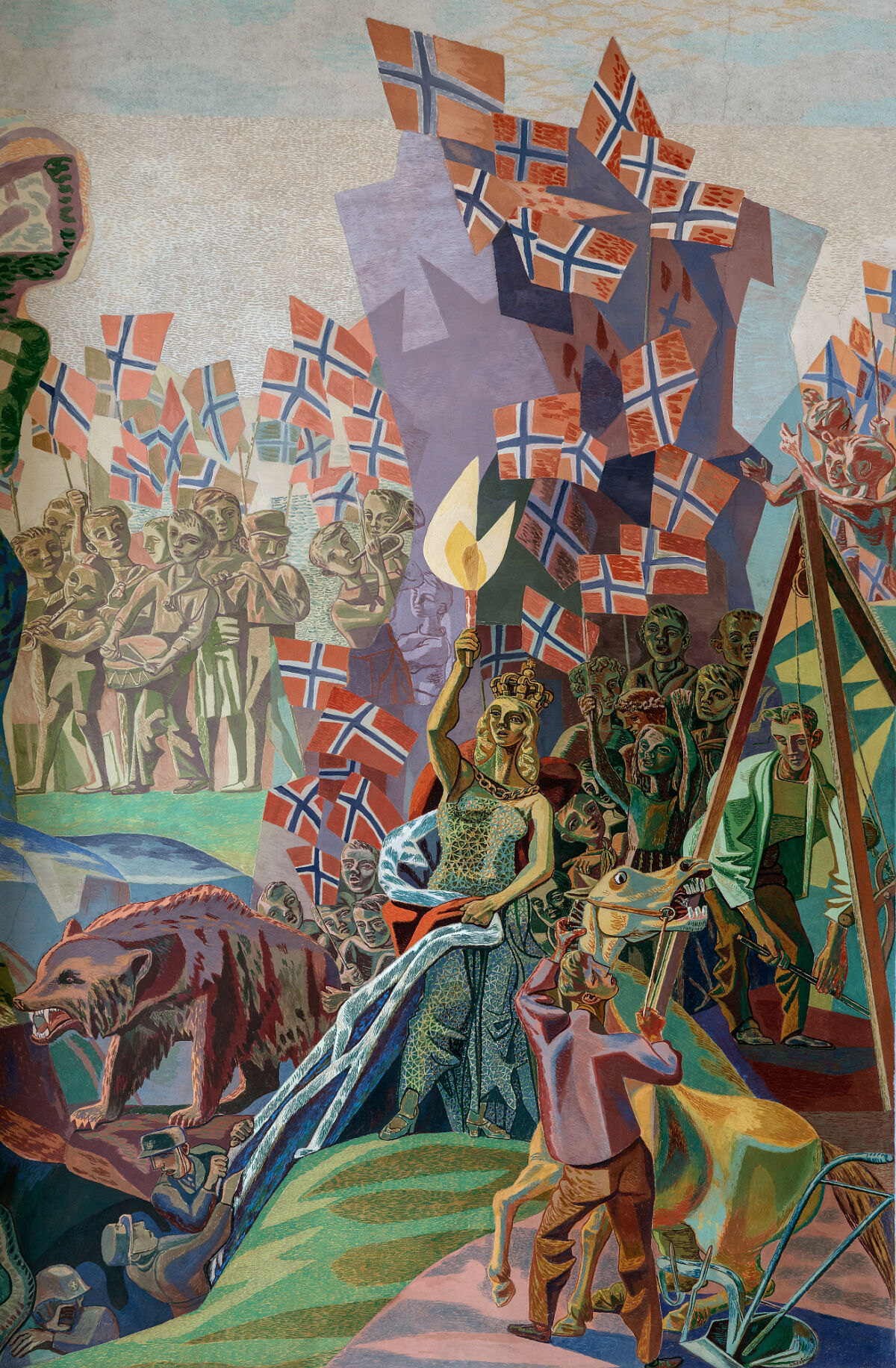 Foto av veggmaleri i rådhuset av Aage Storstein