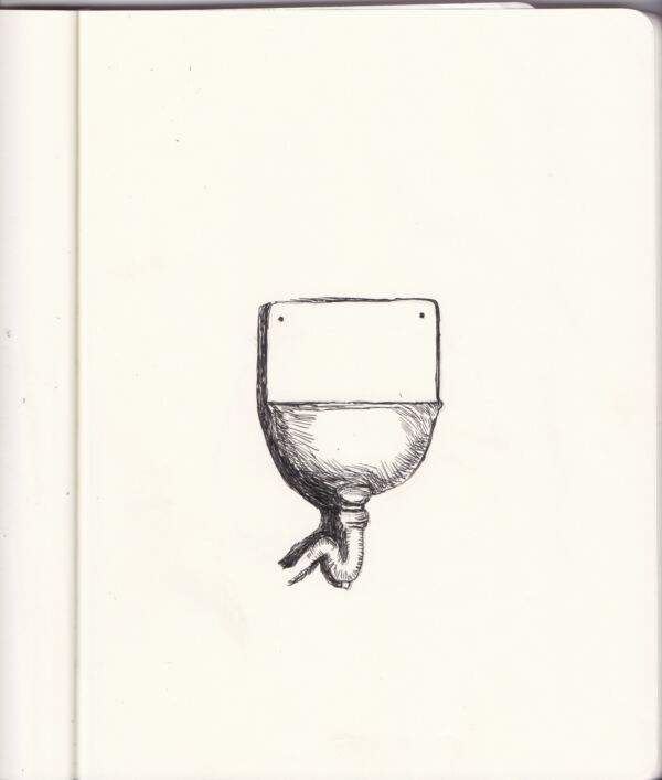 Tegning av et pissoar. Tegning.