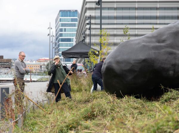 Foto fra slåing av enga rundt Moren av Tracey Emin