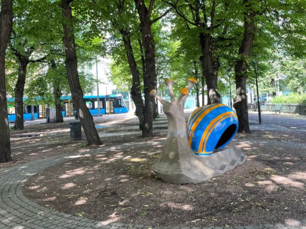 Snegleskulptur i Paléhaven. Foto.