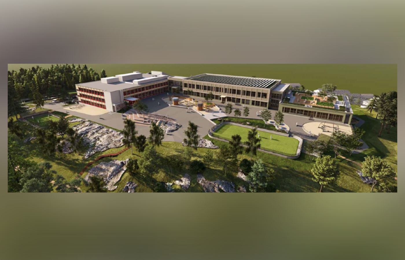 Skisse av nye Stovner skole sett ovenfra. Laget av arkitektene Via-A-Vis